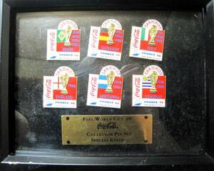 FIFA WORLD CUP'98 希少 1998 フランス大会 Coca Cola 大会記念バッチセット [パリの悲劇] 経年品・額付・プレート付