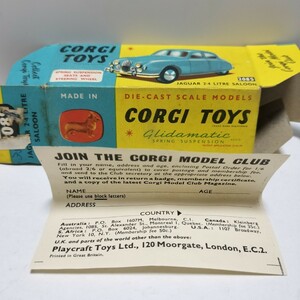 CORGI TOYS 208S JAGUAR 2-4 LITRE SALOON 箱のみ ミニカー