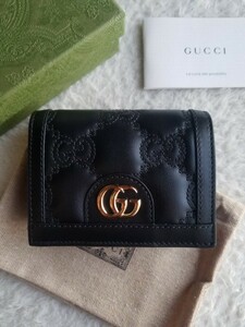  новый товар GUCCI Gucci GG matelasse кожа 2. складывать кошелек черный 723786 UM8IG 1000