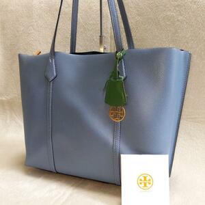 1円～ TORY BURCH トリーバーチ ペリー トートバッグ トリプルコンパートメント 水色 チャーム付 A4収納可能 肩がけ ワンショルダー