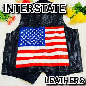 本革●レザー●INTERSTATE LEATHER●ベスト●星条旗●アメリカ国旗●ブラック●バイカー●ライダース● レザーベスト