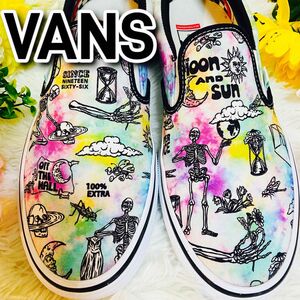 極美品●28.5cm●VANS Shroom Doom●スリッポン●スニーカー●メンズ●スカル●ペイント●レインボー●ガイコツ●