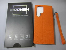 送料無料!!■Galaxy S22 Ultra■ケース 手帳型 オレンジ■保護シート 3枚入り MOONMN　ギャラクシー s22 ウルトラ_画像1