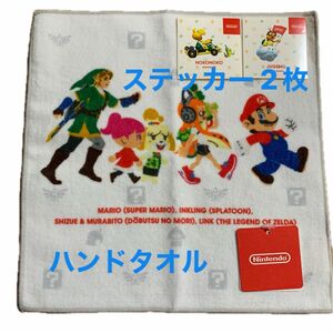 Nintendo マリオ　スプラトゥーン　どうぶつの森　ゼルダの伝説 ハンドタオル ハンカチ & ステッカー 2枚