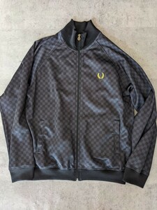 FRED PERRY トラックジャケット チェッカー Ｍ グレー 黒 ジャージ チェック ヴィンテージ イギリス 英国 ポルトガル製 アーカイブ 90s