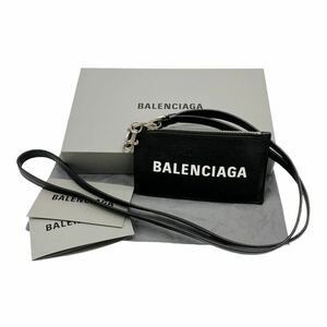 【良品】バレンシアガ BALENCIAGA 594548 レザー コインカードケース フラグメントケース ブラック ストラップ付き