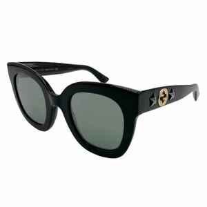 【良品】グッチ GUCCI GG0208S サングラス ゴールドキャットアイスター インターロッキングG サイドロゴ ブラック