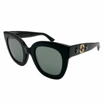 【良品】グッチ GUCCI GG0208S サングラス ゴールドキャットアイスター インターロッキングG サイドロゴ ブラック_画像1