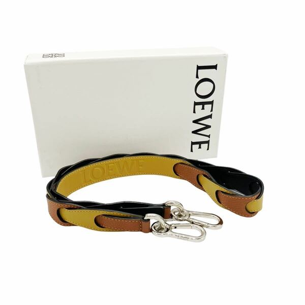 【美品】ロエベ LOEWE ロゴ レザー ショルダーストラップ WOVEN LOGO STRAP ブラウン