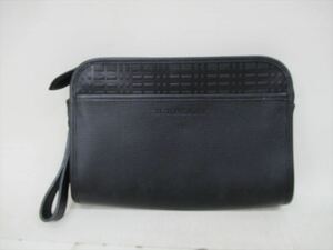 1円★中古品【BURBERRY】バーバリー セカンド クラッチ バッグ レザー黒 ブラック ブランド 　L