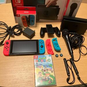 送料込み　3点セット　中古　初期　Nintendo Switch ニンテンドー スイッチ　カラオケマイク　あつまれどうぶつの森　ソフト付き　Joy-Con