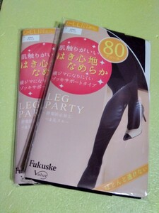 Fukuske　LEG PARTY　はき心地なめらか　80デニール　タイツ　L〜LLサイズ　カラー ブラック　2足