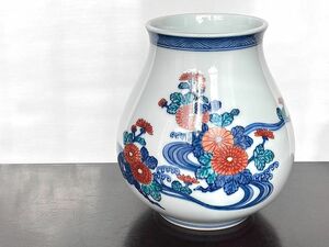 美品 有田焼 人間国宝 今泉今右衛門 錦菊流水絵 花瓶 花器 古伊万里 古美術