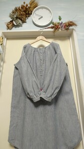 【中古】★訳有り★Nest＊Robe(ネキスト)★落ち着きのある色合いのボーダー柄で揺ったりとしたお洒落な麻混のワンピース♪サイズ／F