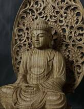 極上品　仏教工芸品　一刀彫　総ケヤキ材　木彫仏像　釈迦如来座像_画像4