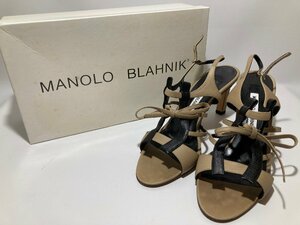 未使用品【5k111274】MANOLO BLAHNIK マノロブラニク パンプス サンダル オープントゥ ベージュ系 サイズ37 1/2