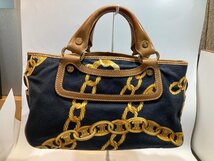 【2t111258】CELINE セリーヌ ハンド バッグ ミニ ボストン ヴィンテージ キャンバス×レザー チェーン柄 総柄 黒 ブラウン ゴールド 豪華_画像2