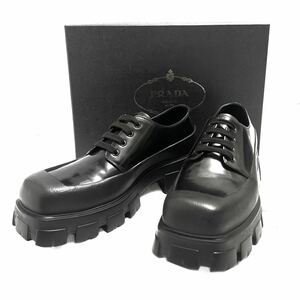 PRADA by RAF SIMONS プラダ MONOLITH モノリス スクエアトゥ ダービー レザー シューズ 靴 箱付き 付属品有 ブラック 7 26cm ラフシモンズ