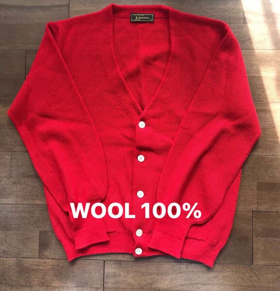 カーディガン XL 100% ALPACA WOOL メンズ ニット 正月赤 セーター