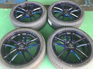 【中古+未使用】ウェッズスポーツ RN-55M 18x8J 5H 114.3 +45 4本 1台分 245/40R18 ブラック ブルー 軽量 GRヤリス アコード シビック WRX 