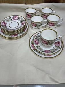 レア　ROYAL WORCESTER ロイヤルウースター ロイヤルガーデン カップ&ソーサー&ケーキ皿　5客セット　トリオ