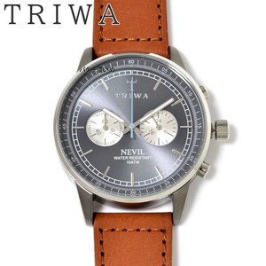 新品 TRIWA トリワ 腕時計 ネヴィル グレー文字盤 メンズ キャメル革ベルト レザーベルト クロノグラフ クオーツ 北欧 未使用 箱あり