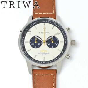 新品 TRIWA トリワ 腕時計 ネヴィル アイボリー×ネイビー文字盤 メンズ キャメル革ベルト レザーベルト クロノグラフ クオーツ 未使用