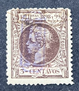 【スペイン領マリアナ諸島】1899年発行 3c （Sc#2） 逆加刷使用済　西領フィリピン切手に「MARIANAS ESPANOLAS」加刷