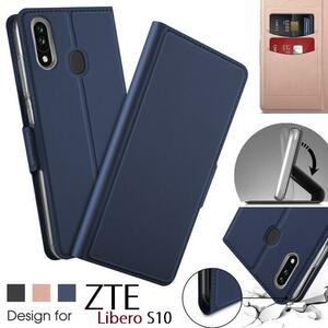 ZTE Libero S10用 高級PUレザー TPU 手帳型 フリップ保護ケース スタンド機能マグネット付カード入れ付 ローズゴールド