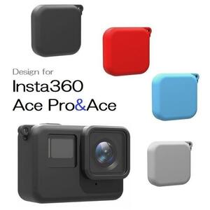 Insta360 Ace/Ace Pro用 シリコンケース アクションカメラアクセサリー カメラレンズ保護カバー付 カメラレンズキャップ 赤