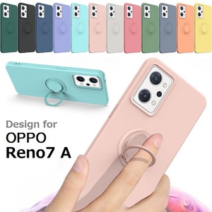 OPPO Reno7 A/Reno9 A用リング付 硬質シリコン ソフトバックカバー 衝撃吸収 落下防止 スタンド ストラップ付 ピンク