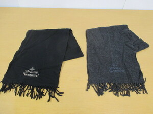 12083FSZ◎Vivienne Westwood ヴィヴィアンウエストウッド ラナウール マフラー ブラック/グレー 2点セット◎中古