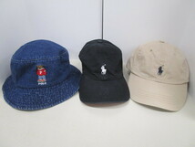 12347RSZ◎Polo Ralph Lauren ラルフローレン 帽子3点セット キャップ/バケットハット◎中古_画像1