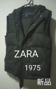 ZARA ダウンベスト ダークグリーン 新品 ダウンジャケット 1975 ザラ ハーフダウン デニムジャケット 38S キャンバス