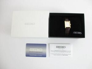 美品 セイコー SEIKO 腕時計 スクエア カーフレザーベルト ゴールド ブラウン 稼働品 海外モデル レディース