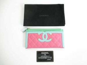 優良品 シャネル CHANEL レディース 財布 ピンク グリーン キャビアスキン A81942 カーフスキン クラッチ 2019クルー