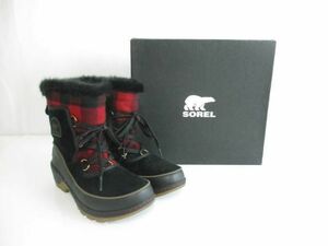 優良品 ソレル SOREL ブーツ ショートブーツ チェック 24.0cm ブラック レッド レディース