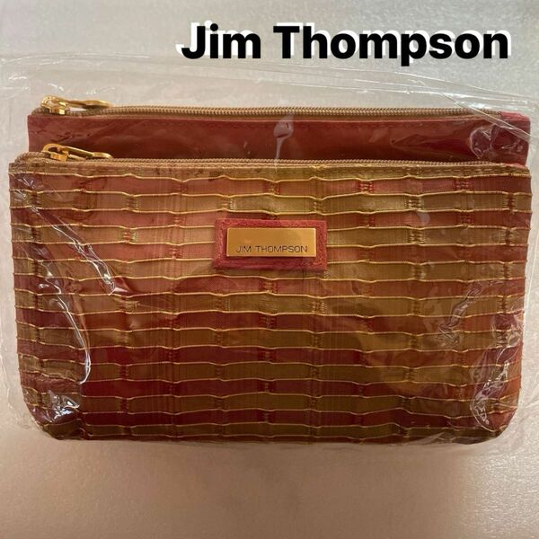 【未使用】高級タイシルクブランド Jim Thompson ジムトンプソン ポーチ(鏡付き)織模様柄