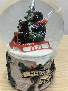【スノードーム】【オルゴール】ブラックベアオンスレイ　スノードーム オルゴール クリスマス ウォータードーム