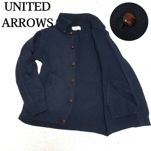 ★UNITED ARROWS ユナイテッドアローズ★ メンズ ウール 100% カーディガン くるみ 胡桃 ボタン ネイビー 紺 Lサイズ ハイネック セーター