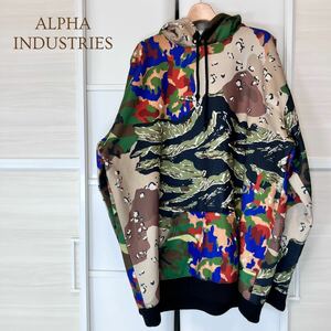 【大きいサイズ】アルファインダストリーズ ALPHAINDUSTRIES カモフラ フード パーカー 総柄 ミリタリー 3L メンズ オーバーサイズA4875