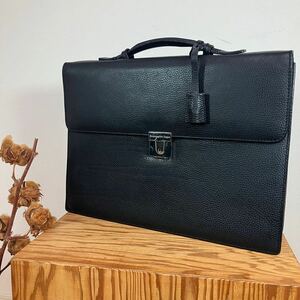 *[ fine quality wrinkle feeling. original leather ]Ermenegildo Zegna Ermenegildo Zegna briefcase / business bag /A4 correspondence / key attaching / black / men's 