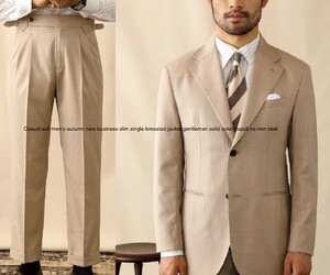 * new work!na poly- single Puresuto setup suit khaki beige size M~3XL men's large size all season linen*417