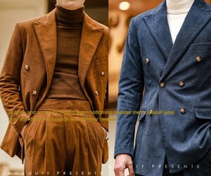* high class COOL! double Puresuto retro wide na poly- corduroy setup suit 4 color development size M~3XL large size Italy *347