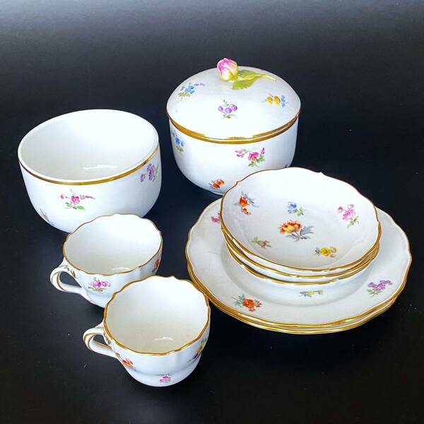 【美品】マイセン★Antique Meissen Cross Swords Scattered Flowers Small Bowls★１級品