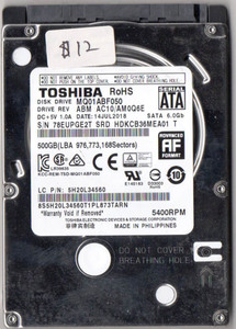 東芝 2.5inch HDD MQ01ABF050 500GB 7mm厚 CrystalDiskInfo：正常判定 181時間 $12