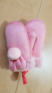  rabbit ear * string attaching mitten gloves for children pink reverse side boa suede 