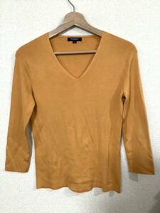 BURBURY Burberry V neck cotton knitted long sleeve cut and sewn orange lady's Mrs. high brand old clothes 