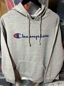 CS-11★USA古着 Champion チャンピオンスエット パーカー AUTHENTIC グレー XL ビッグプリント