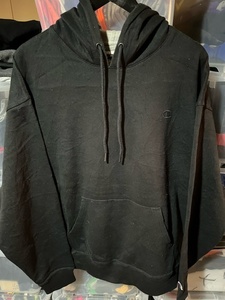 CS-16★USA古着 Champion チャンピオンスエット パーカー AUTHENTIC 黒 3XL ワンポイント刺